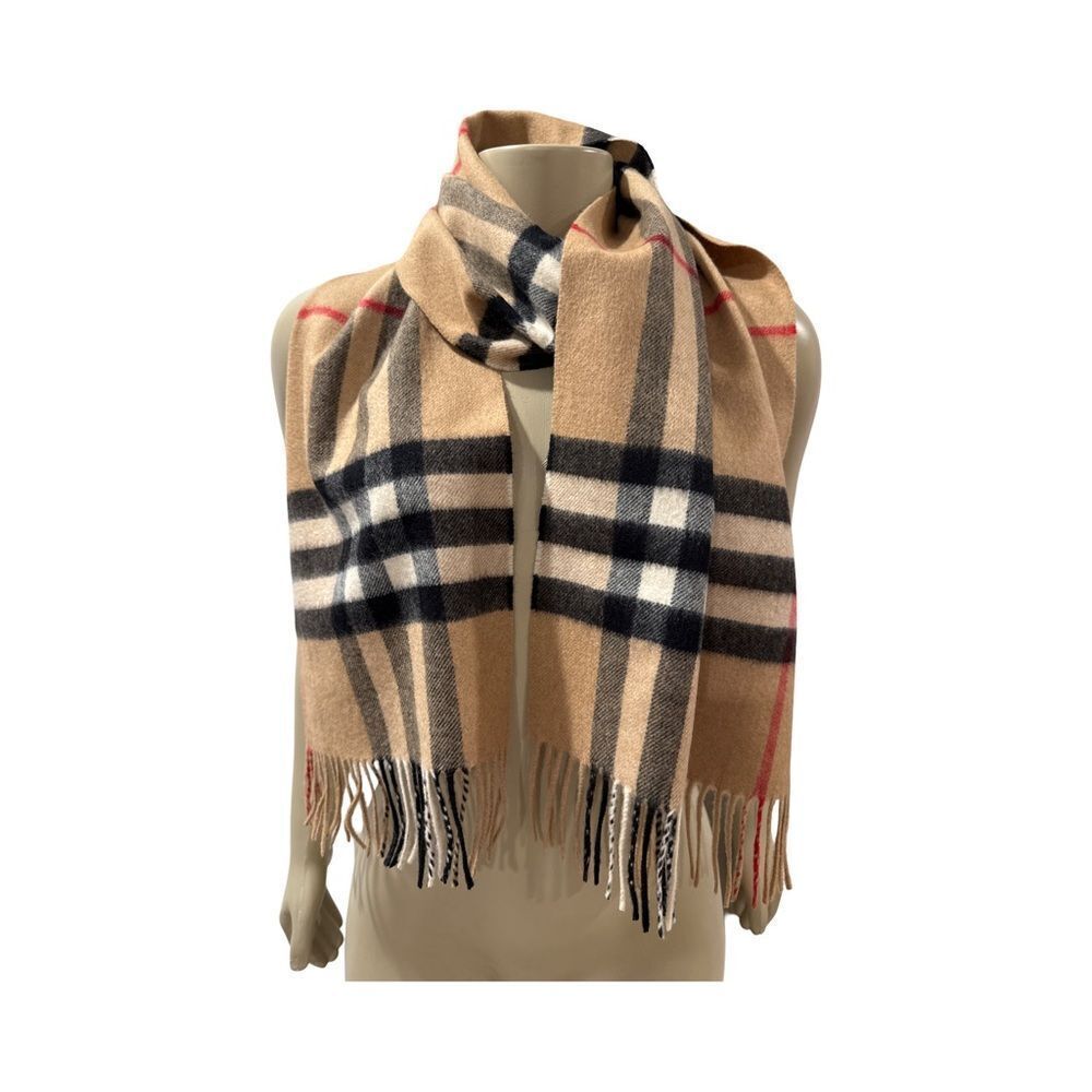 Burberry Tan and Black Checkered Scarf with Fringe - Picture 3 of 4